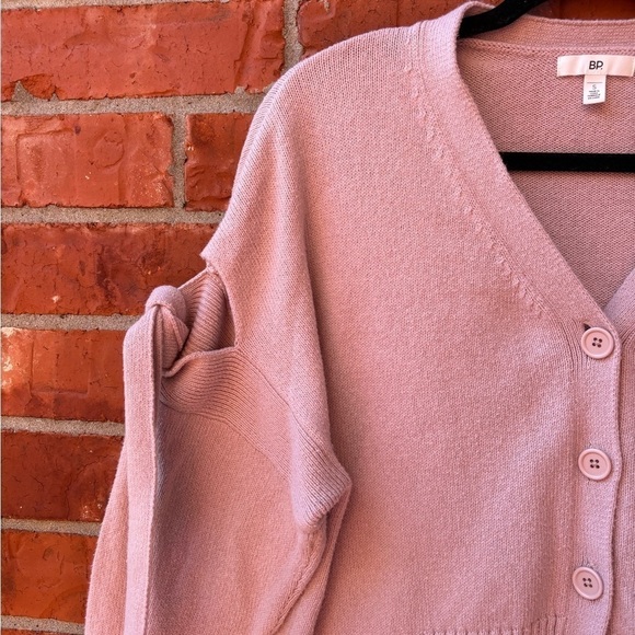 BP Womens Small Blush Pink Cold Shoulder Tie Cropped Cardigan Hi Lo Sweater - Picture 3 of 9